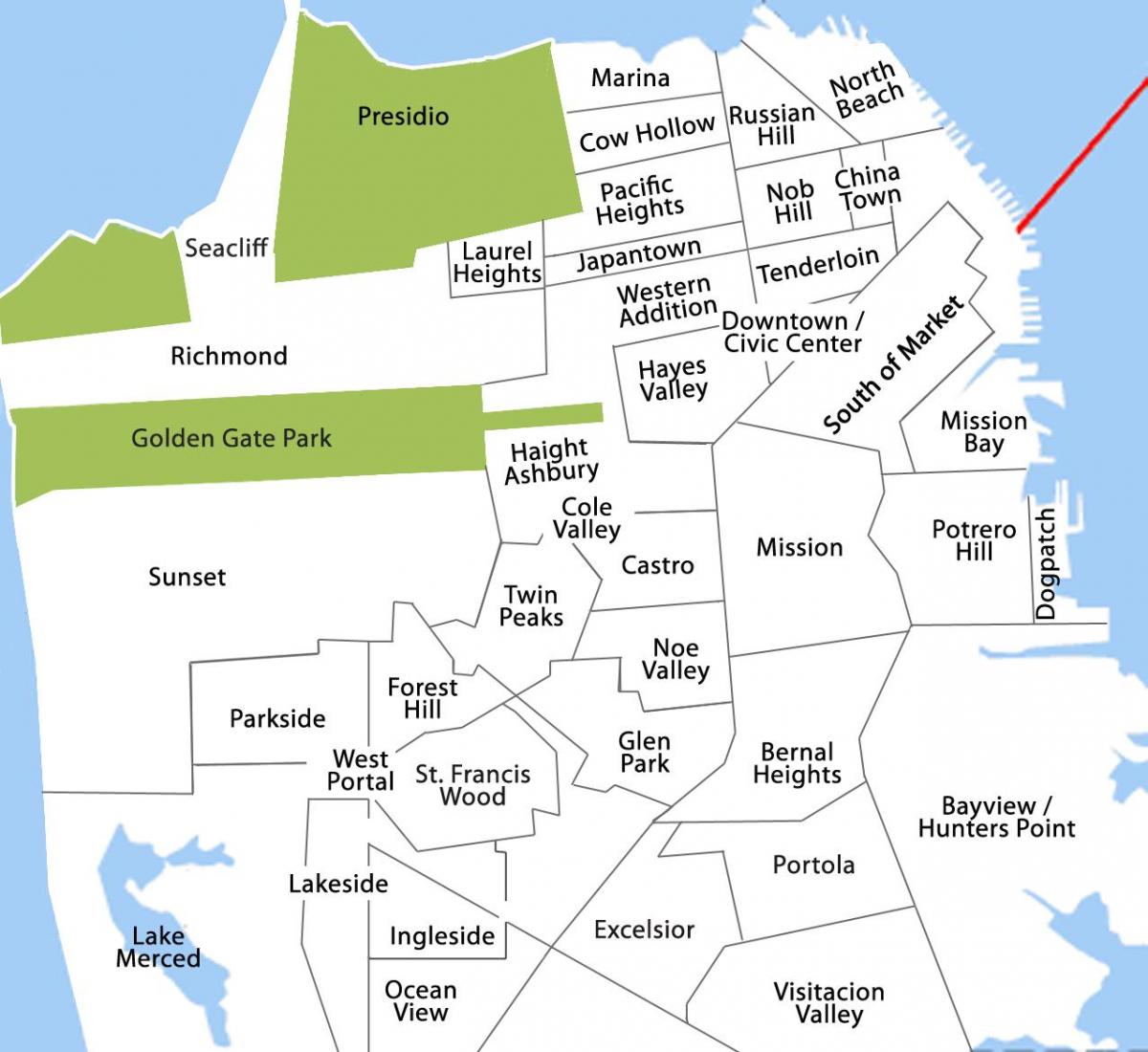 Mapa de San Francisco de la región