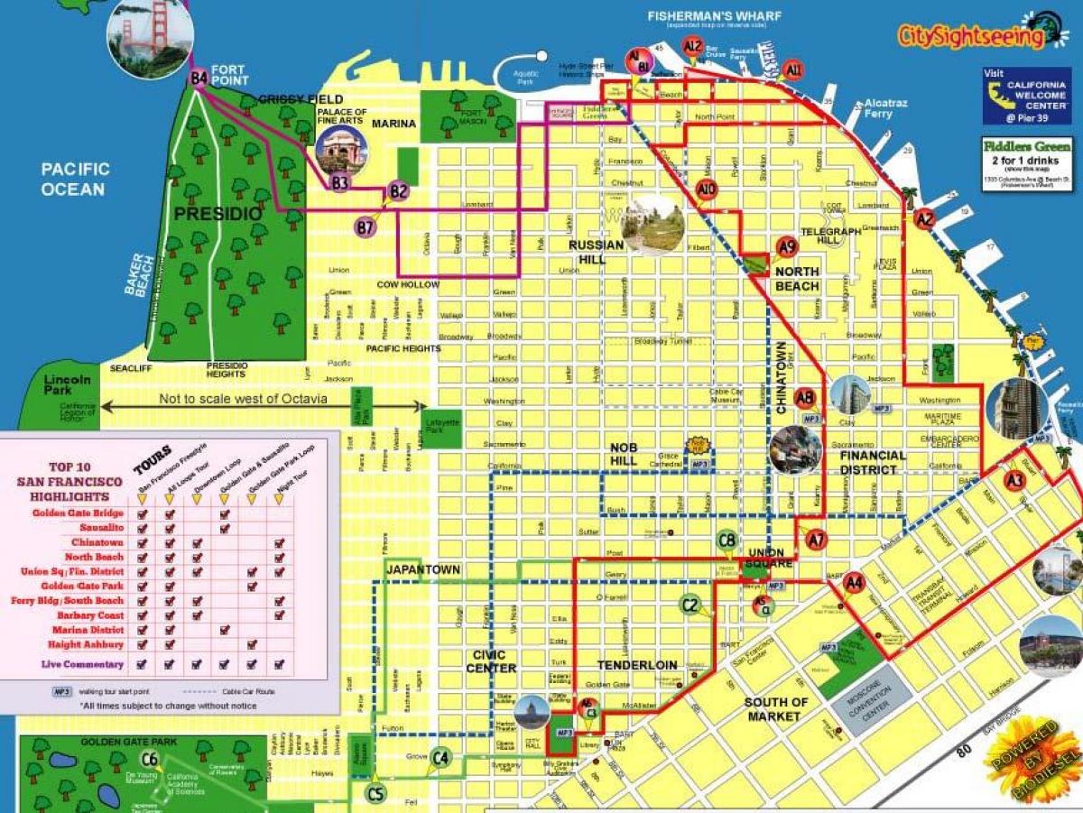 Mapa de visitas a la ciudad de San Francisco de la ruta