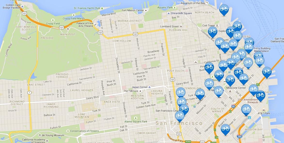 Mapa de la zona de la bahía de la bicicleta