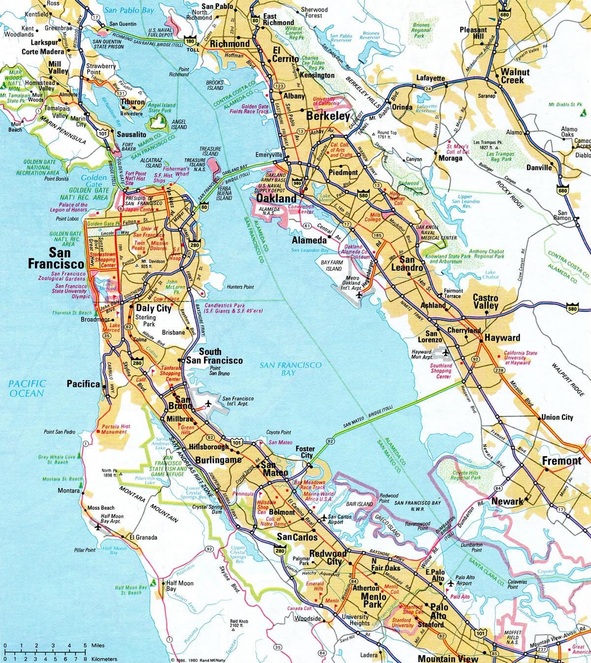 Mapa de la zona de la bahía de la autopista sin peaje