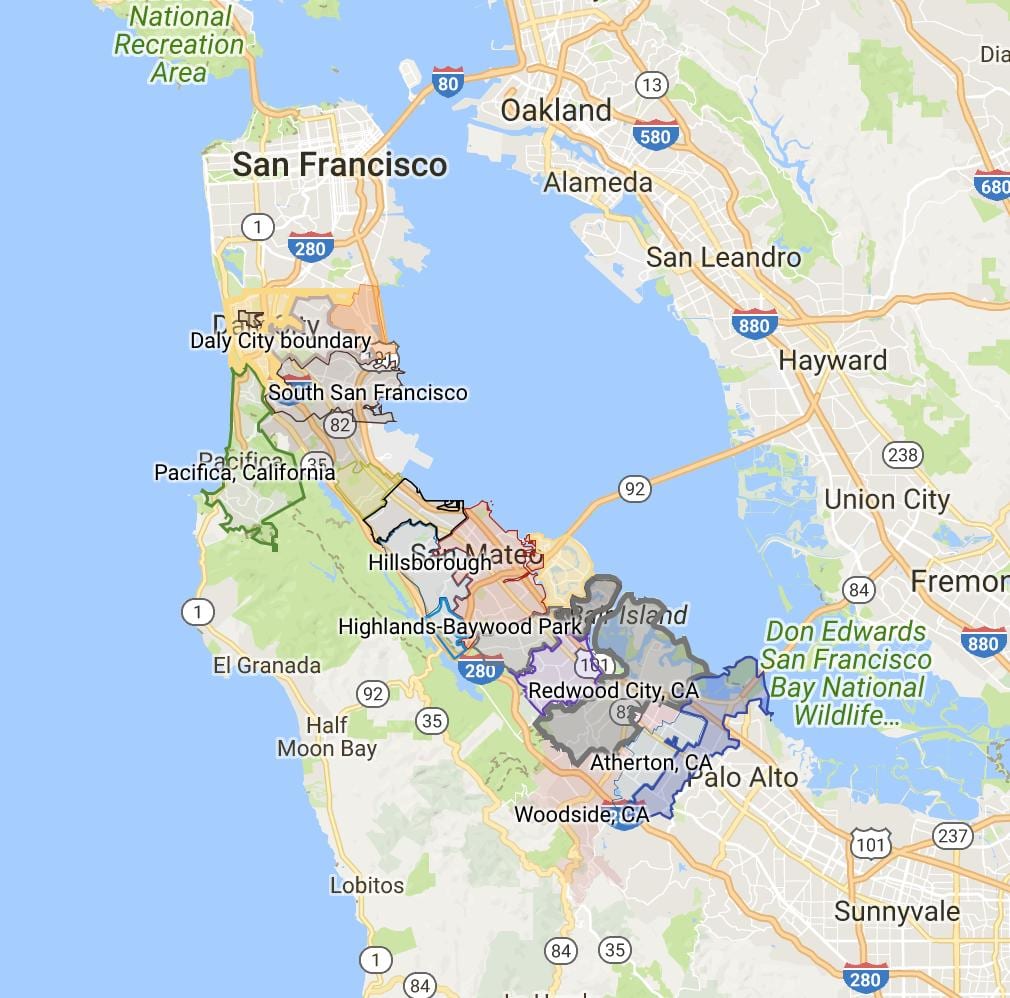 Mapa de área de la bahía de límites de la ciudad de