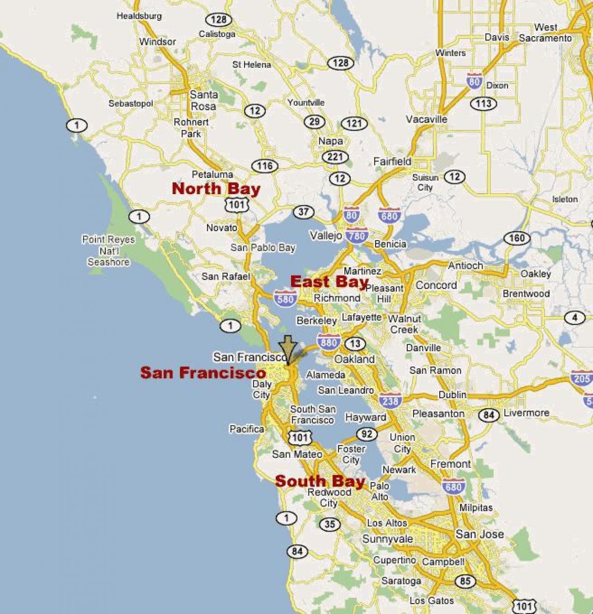 mapa del sur de la bahía del norte de california