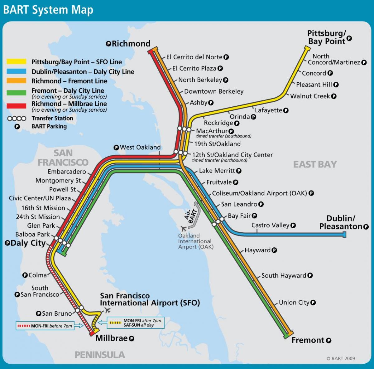 San Francisco de bart mapa del sistema de