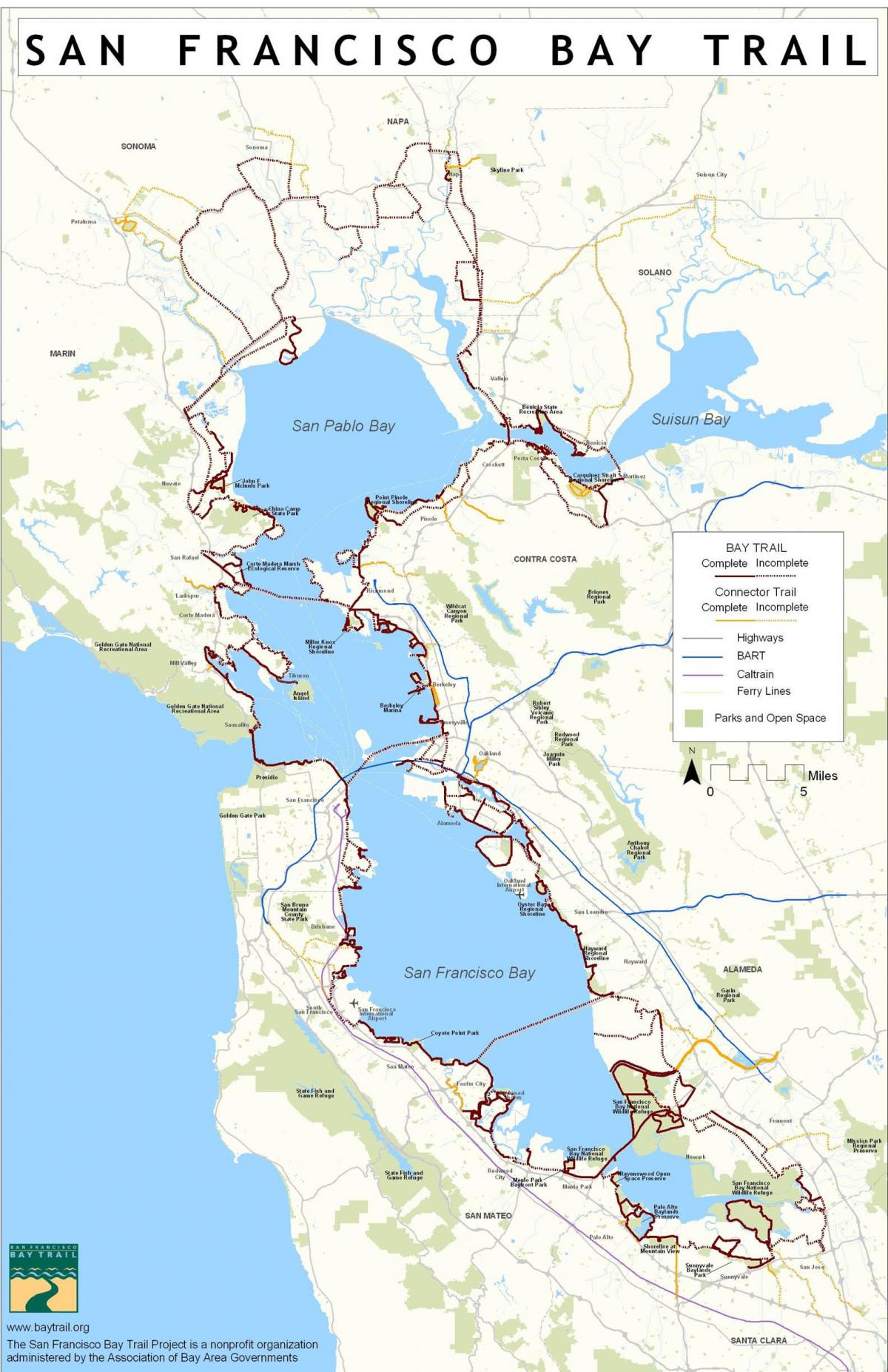 La bahía de San Francisco mapa de ruta de la