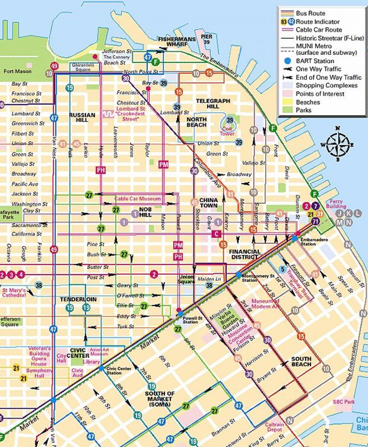 las líneas de teleférico de San Francisco mapa