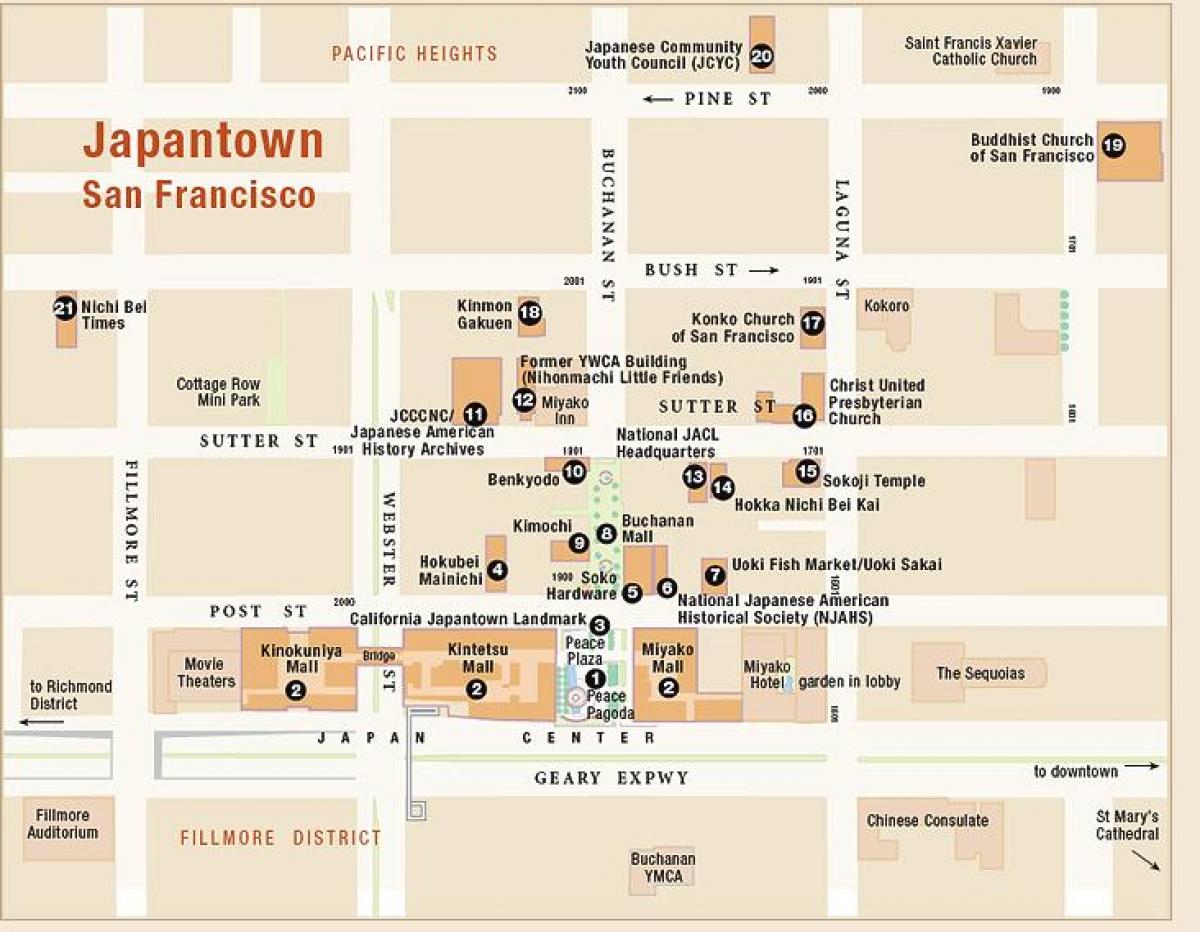 Mapa de barrio japonés de San Francisco