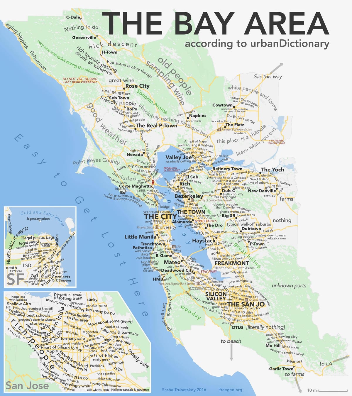 La bahía de San Francisco mapa de la zona de california