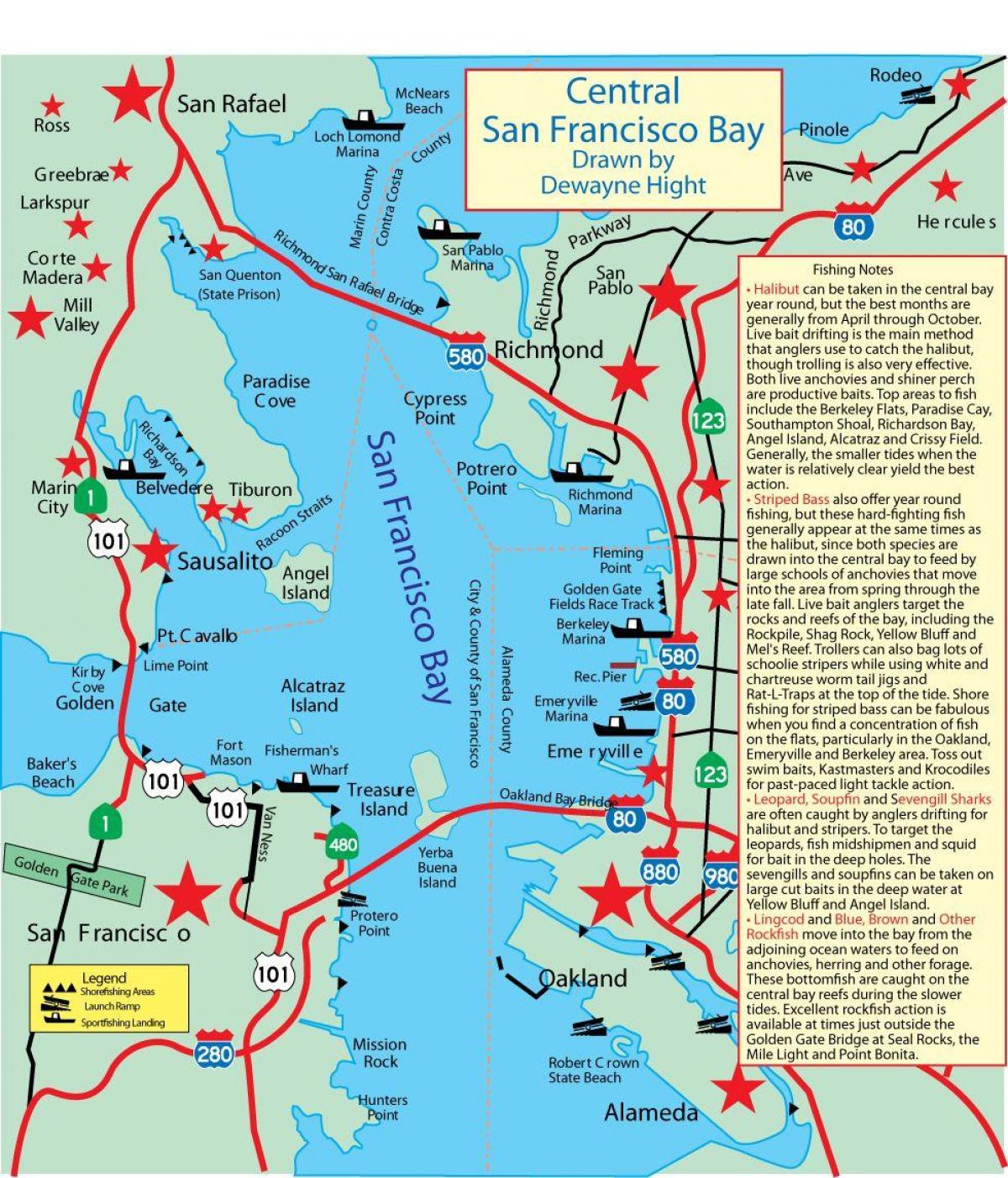 Mapa de la bahía de San Francisco de pesca 
