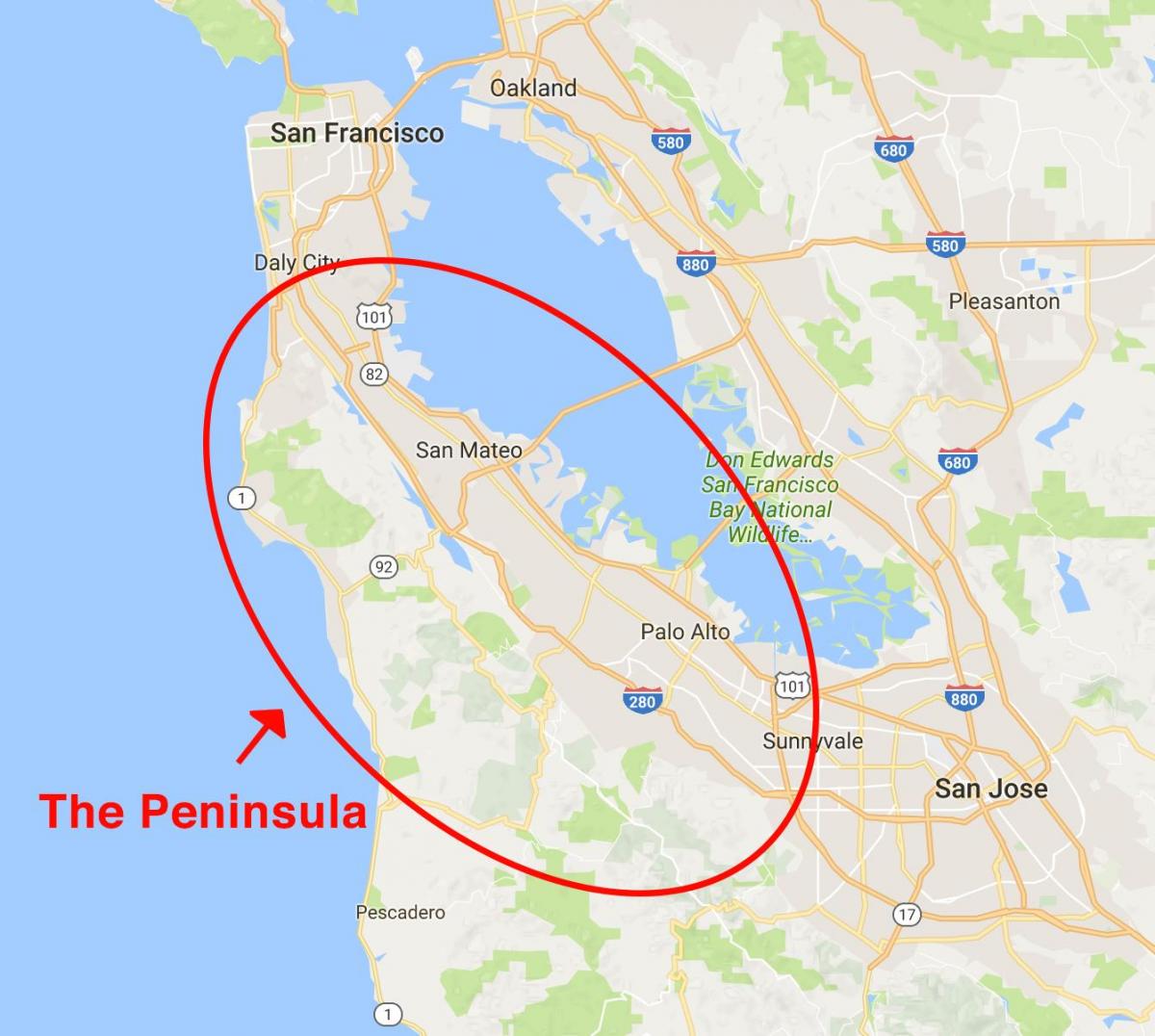 Mapa de la península de San Francisco 