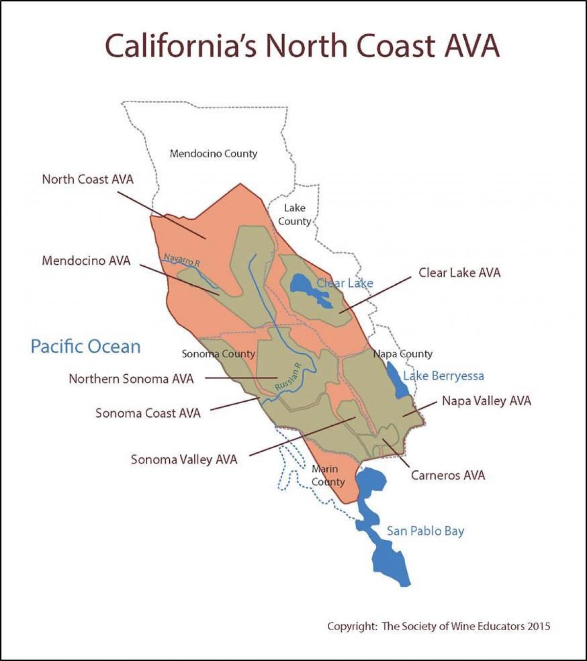 Mapa de la costa de california al norte de San Francisco