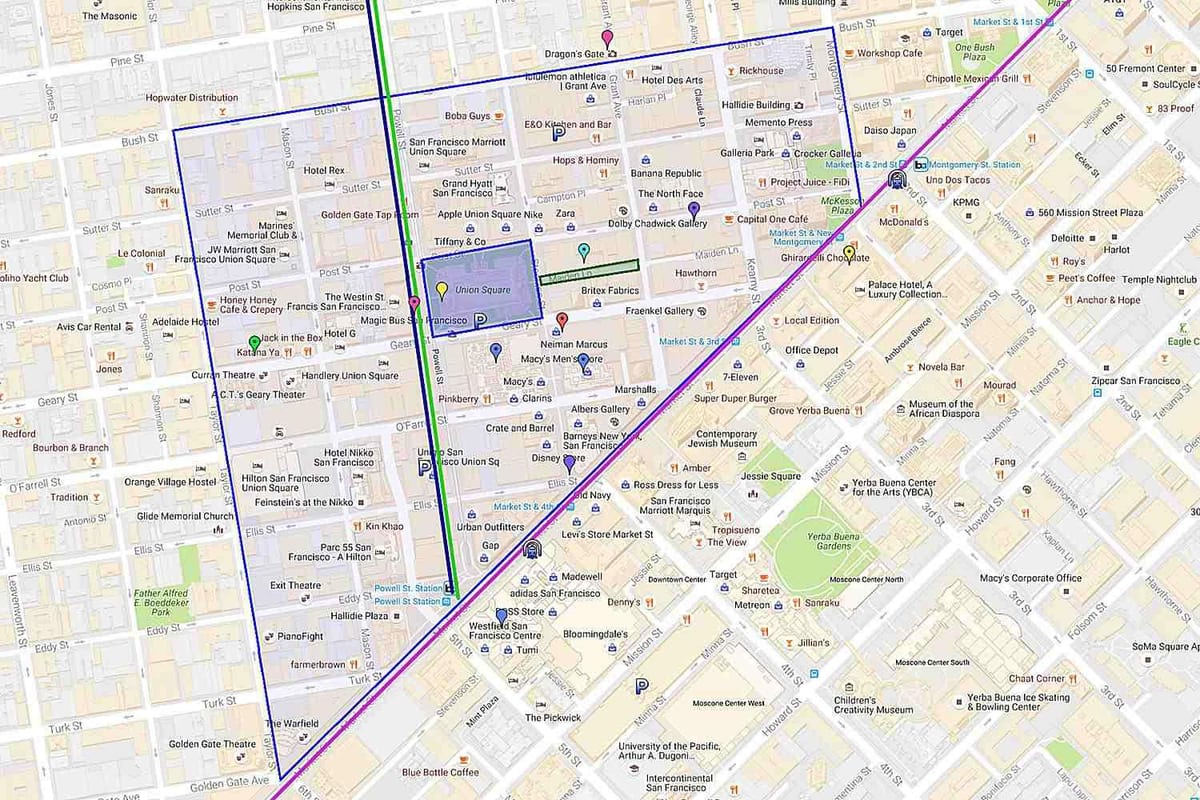 Mapa de la plaza de la unión tiendas