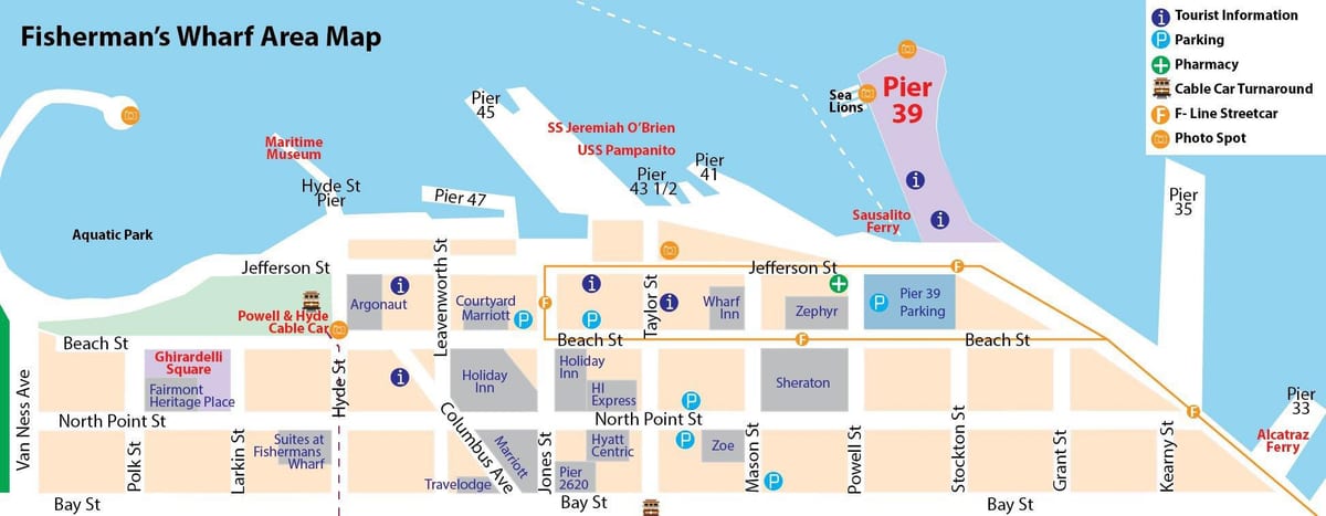 Mapa de San Francisco de pier 39 área de