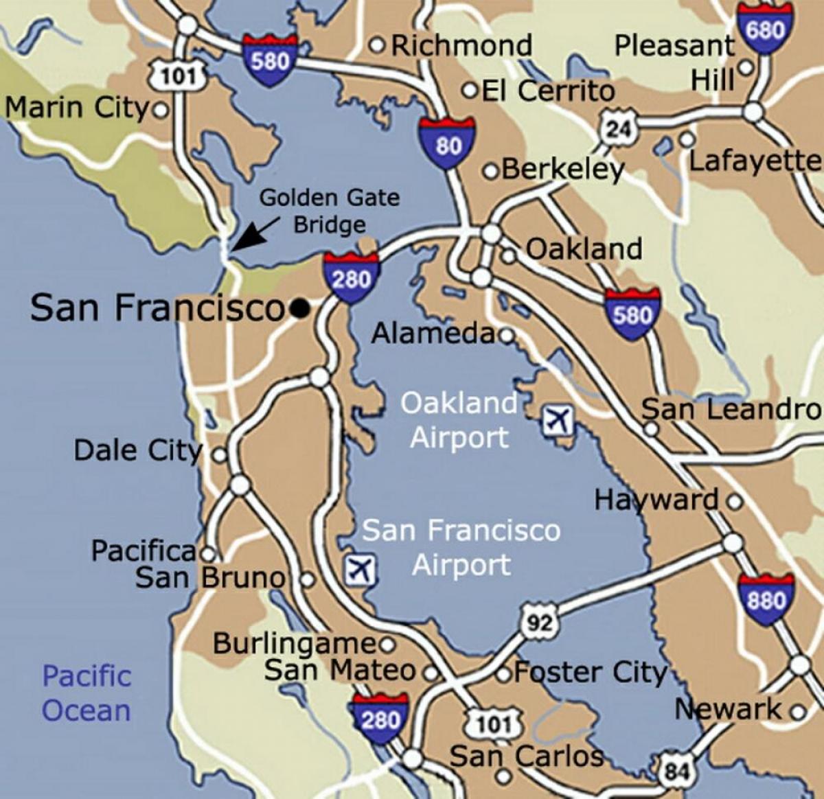 Mapa del aeropuerto de San Francisco y alrededores