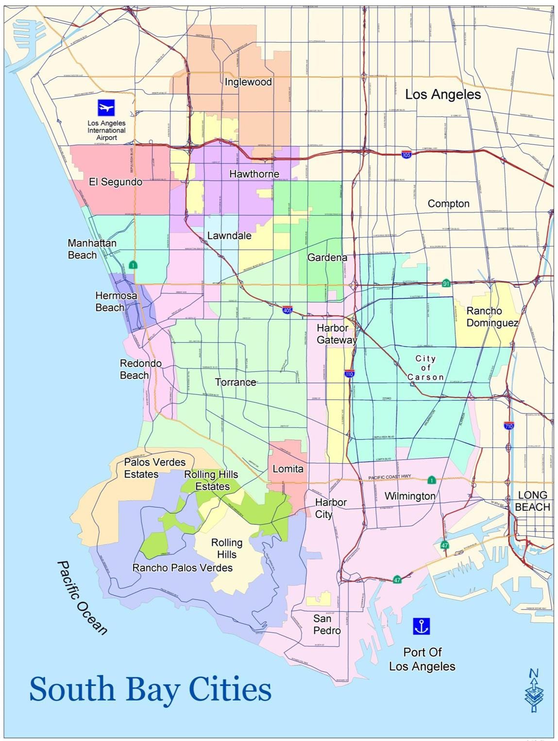 Mapa del sur de la zona de la bahía de ca