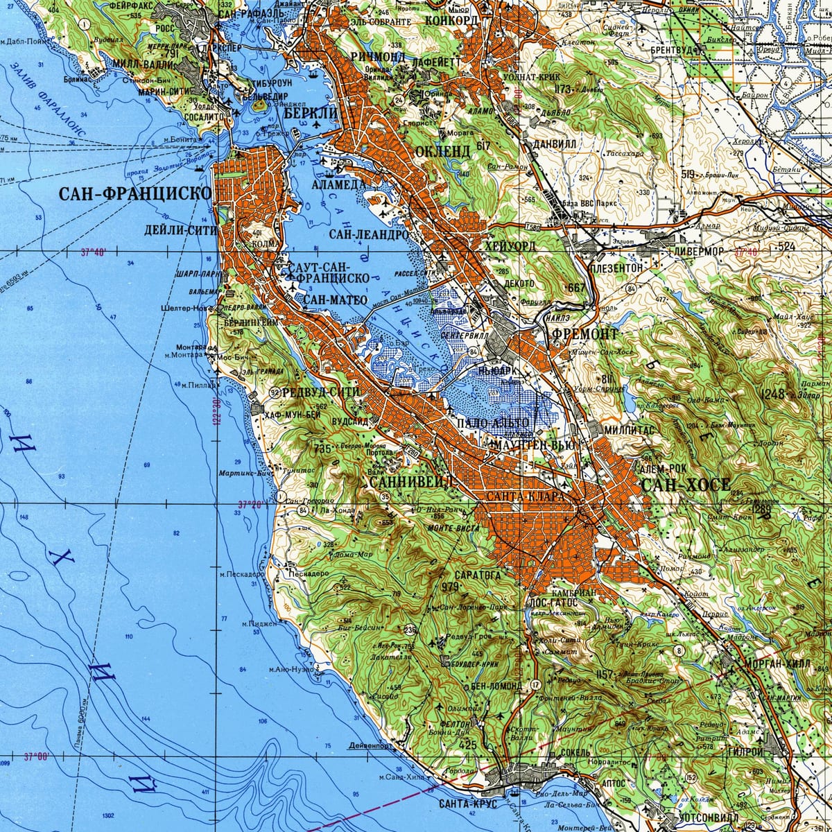 Área de San Francisco bay mapa topográfico