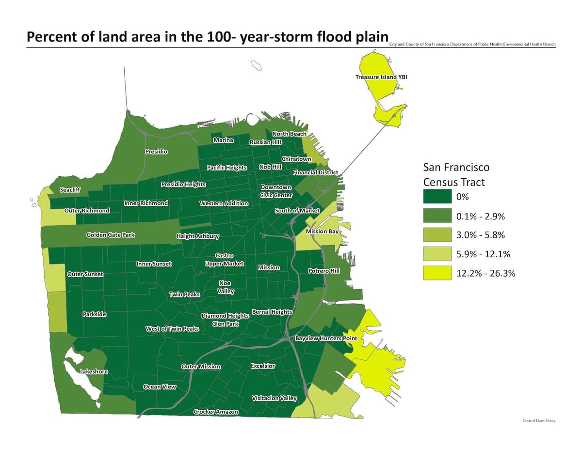 Mapa de San Francisco, la zona de inundación