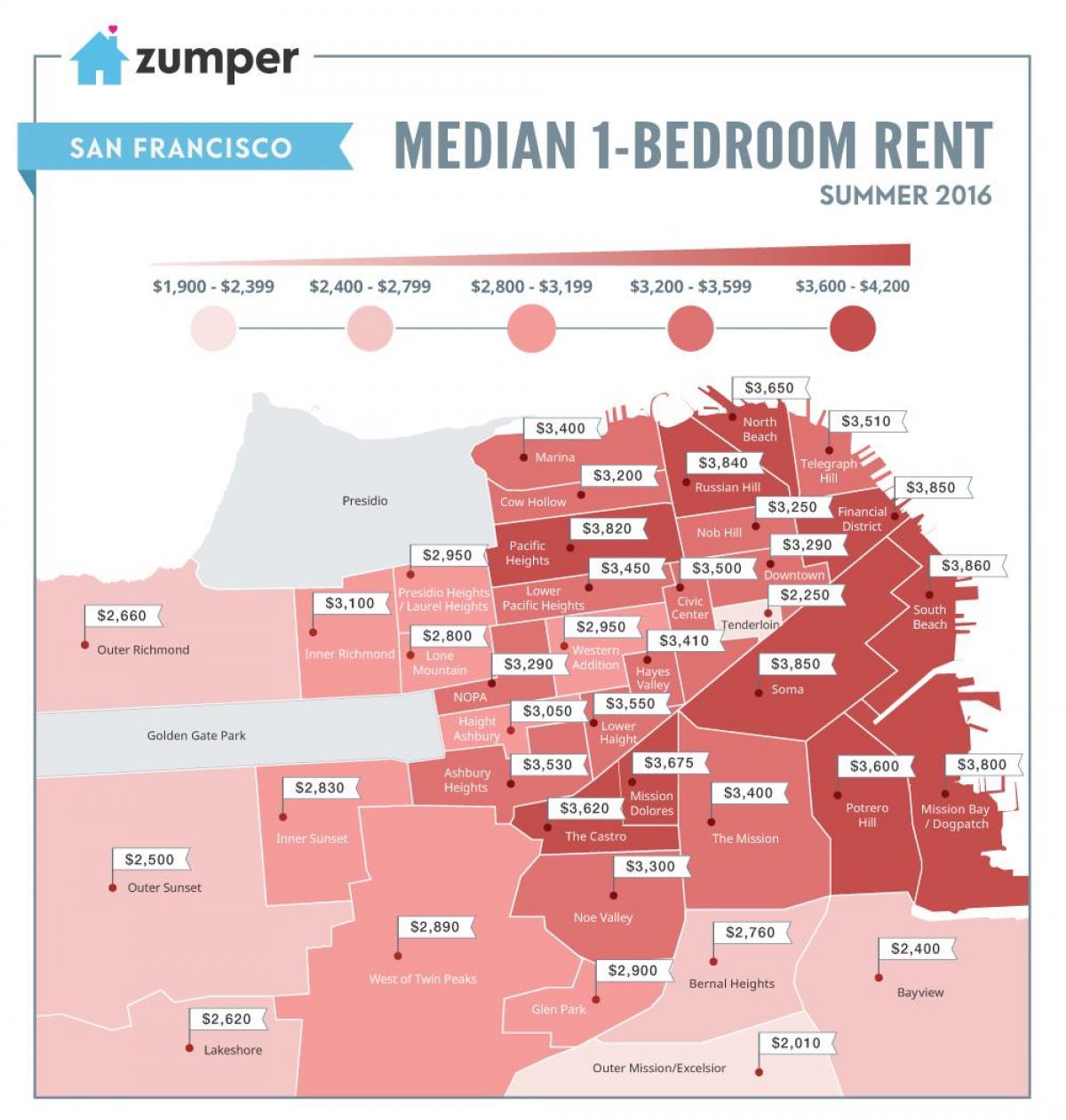 En San Francisco los precios de los alquileres mapa