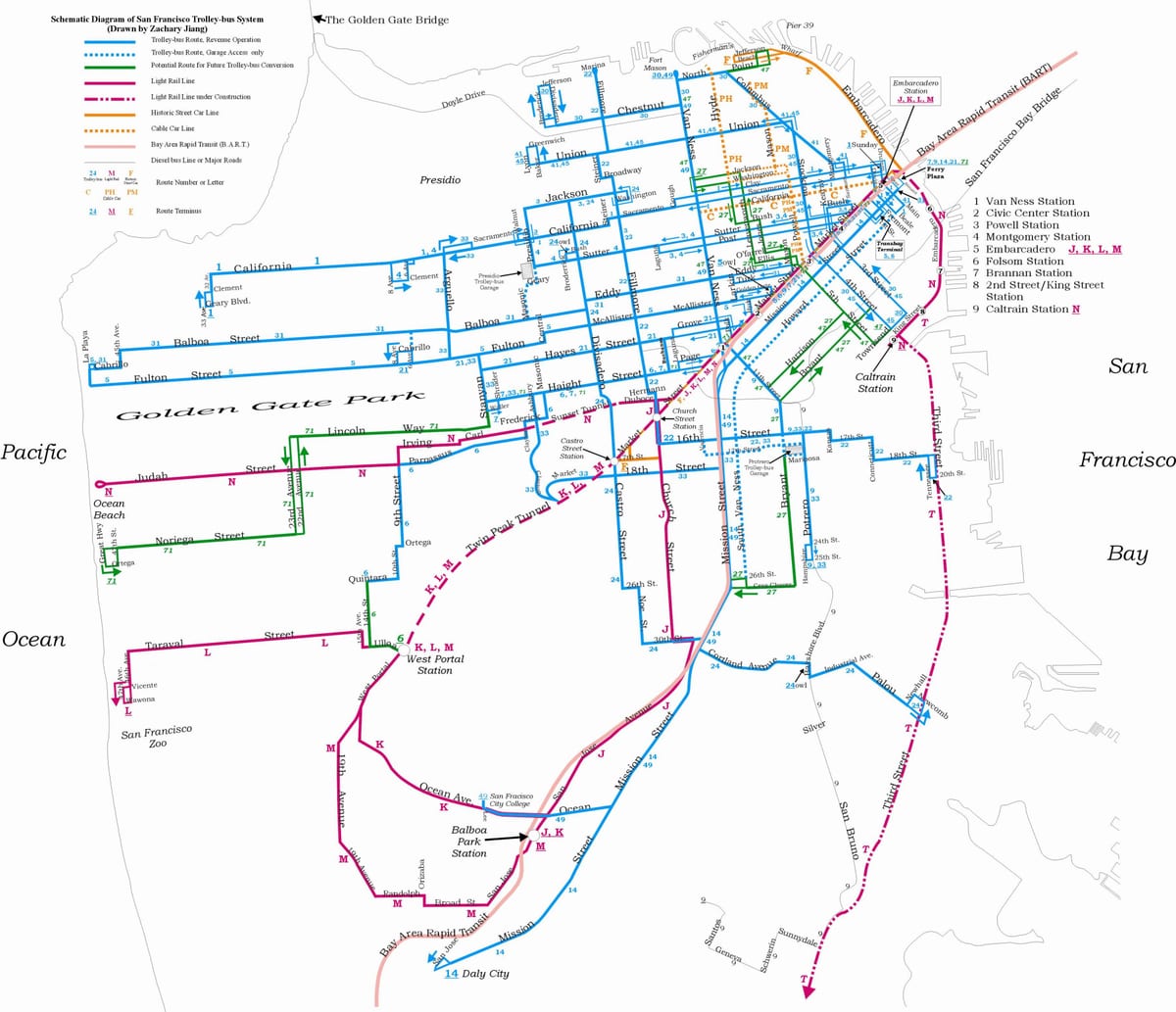 Mapa de San Francisco de trolebús