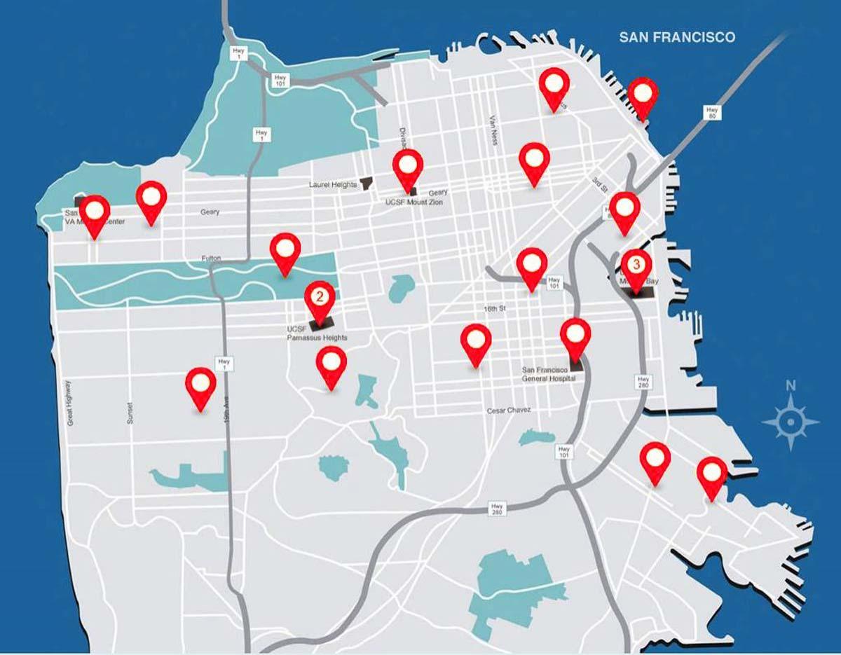 Mapa de San Francisco hospitales