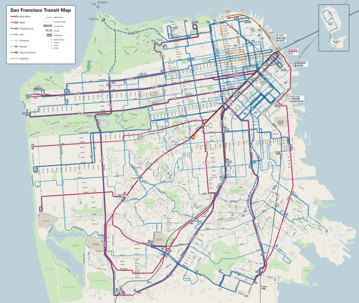 San Francisco líneas de autobús mapa