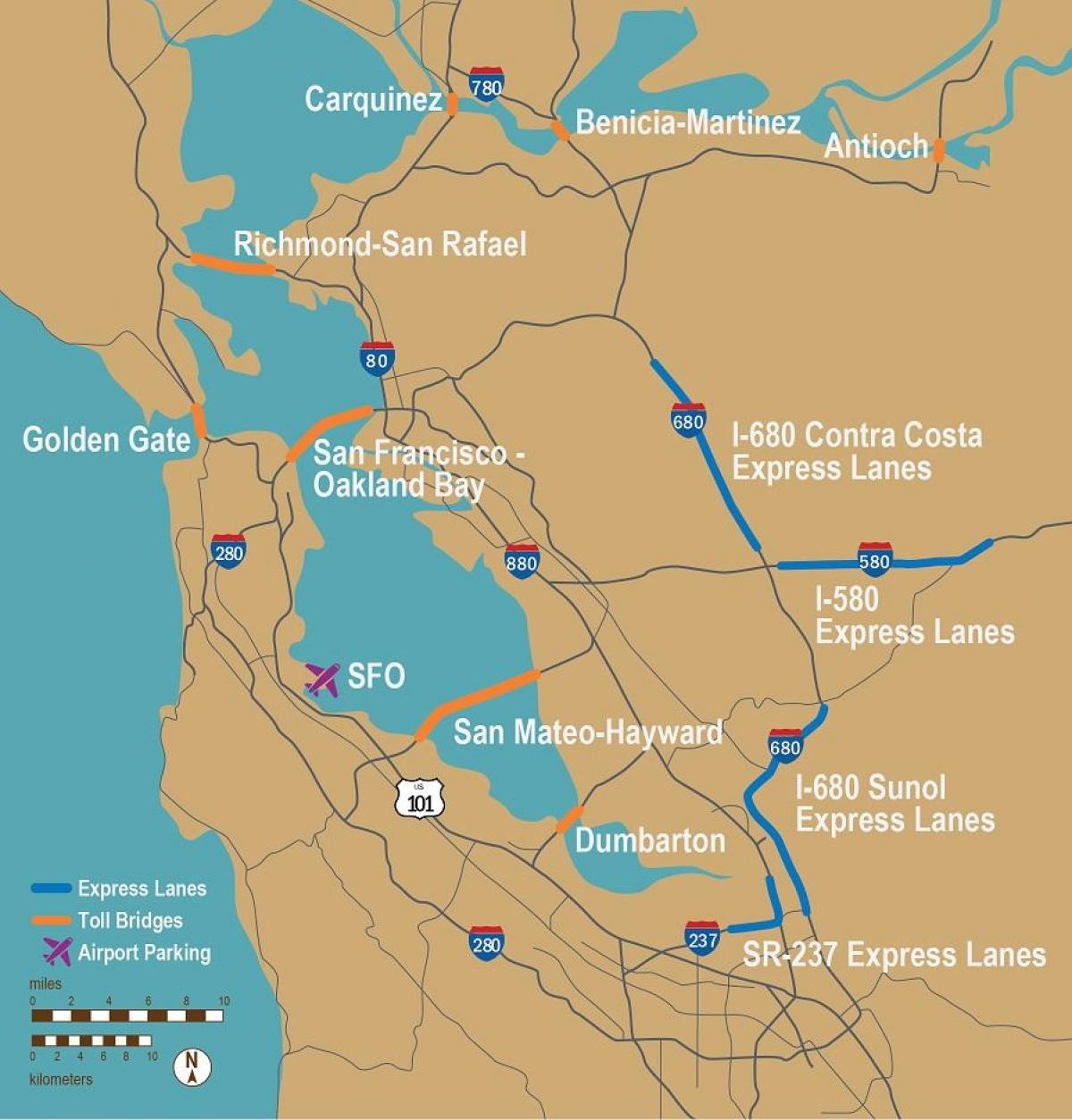 las carreteras de peaje de San Francisco mapa
