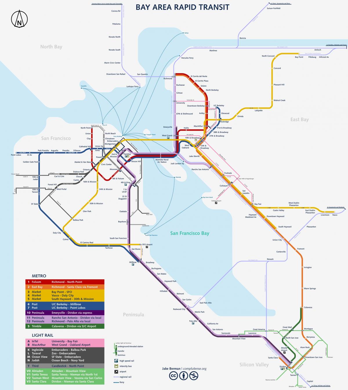San Francisco, el sistema de metro mapa