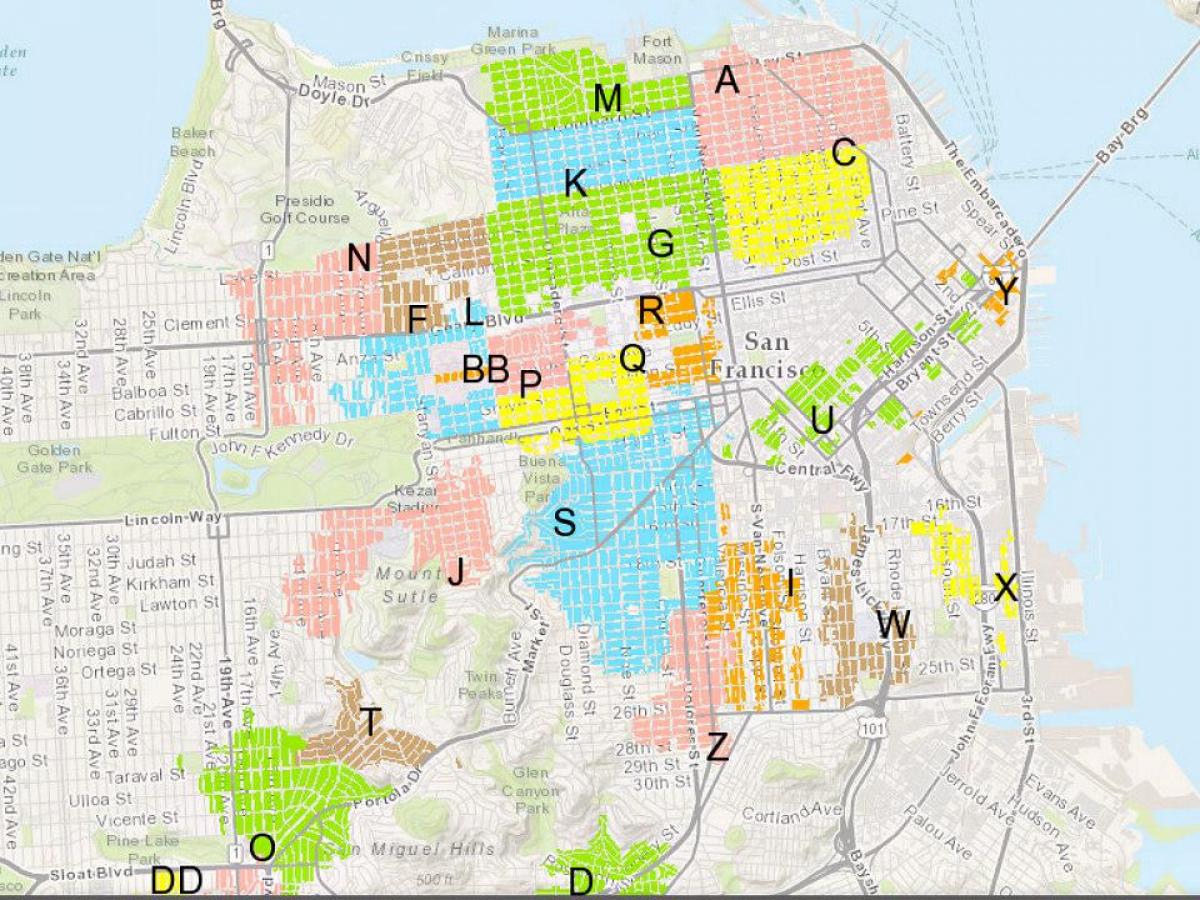 Mapa de SF de estacionamiento residencial