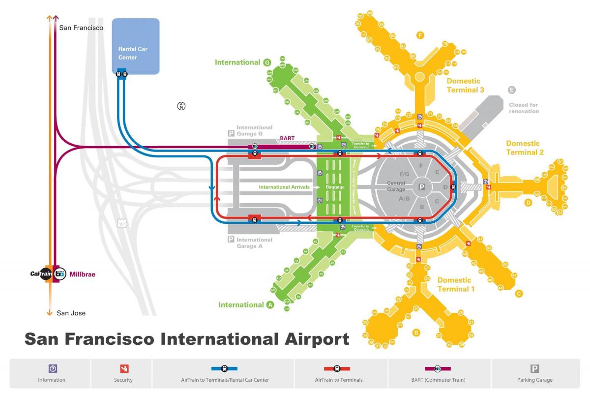 El aeropuerto de San Francisco de alquiler de coches mapa