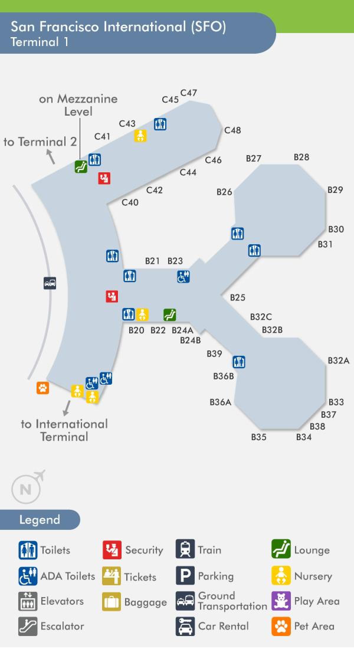 San Francisco aeropuerto terminal 1 mapa