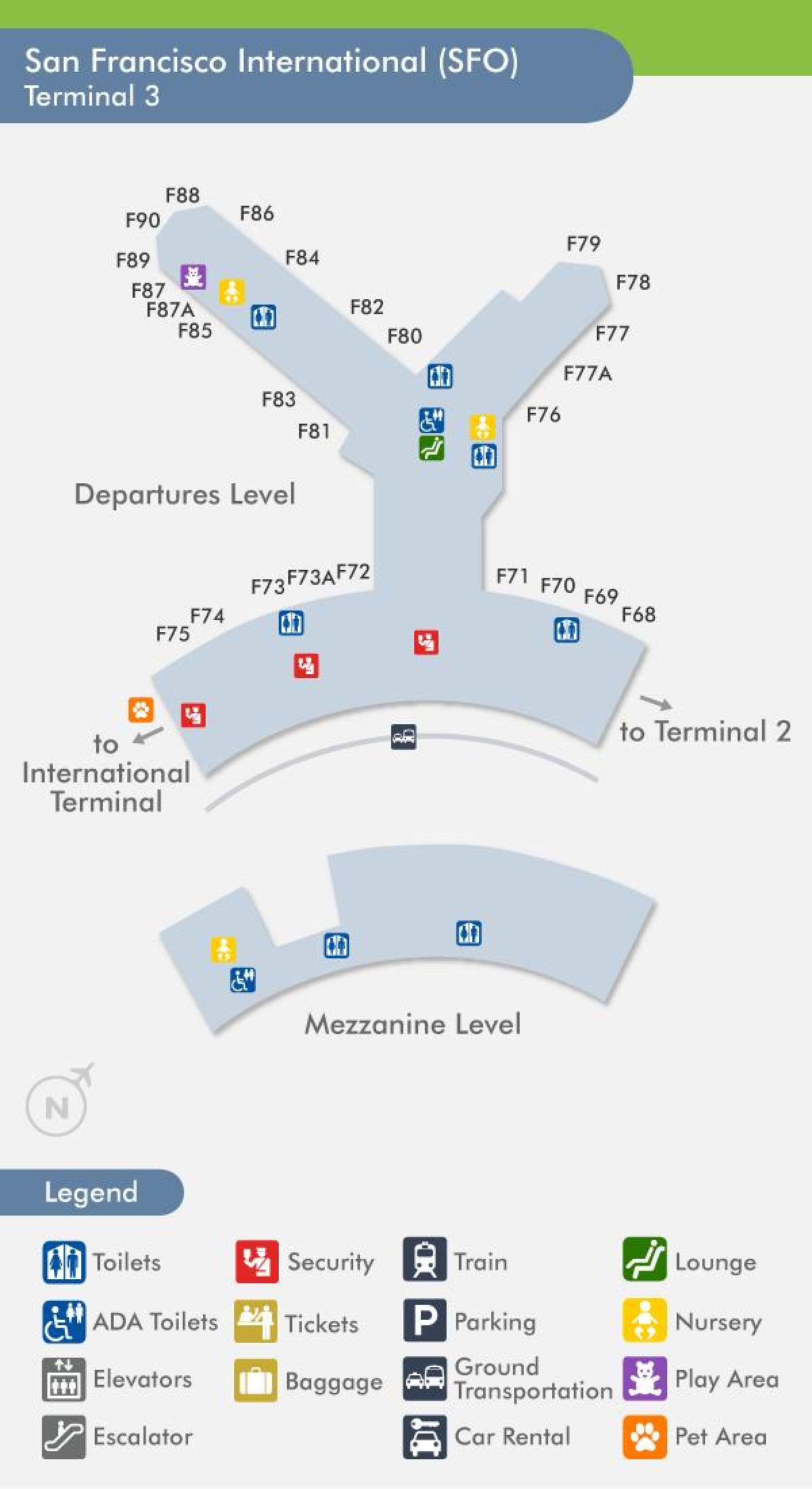 Aeropuerto SFO mapa de la terminal 3