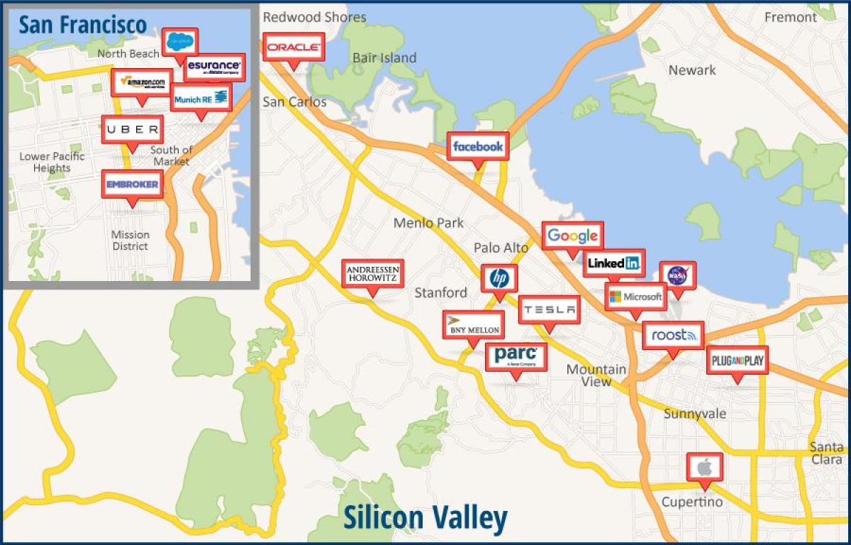 Mapa de silicon valley tour