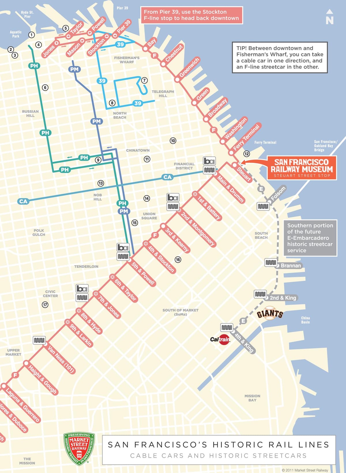 Mapa de ruta en teleférico de San Francisco, ca