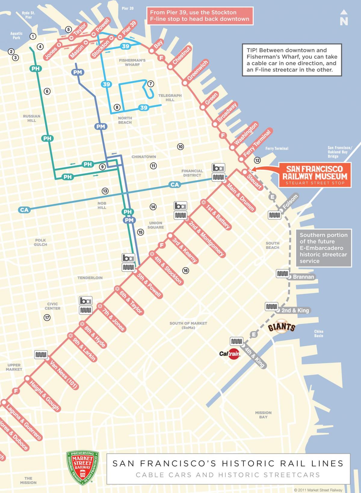 Mapa de ruta en teleférico de San Francisco, ca