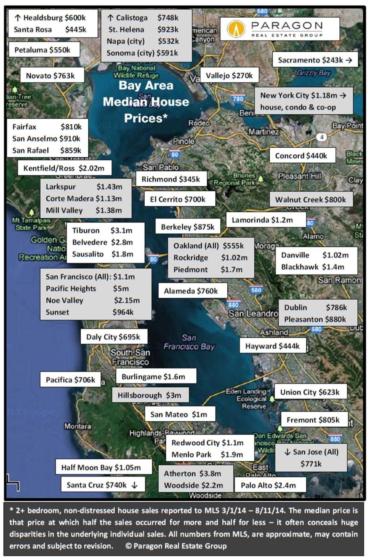 Mapa de área de la bahía de los precios de la vivienda