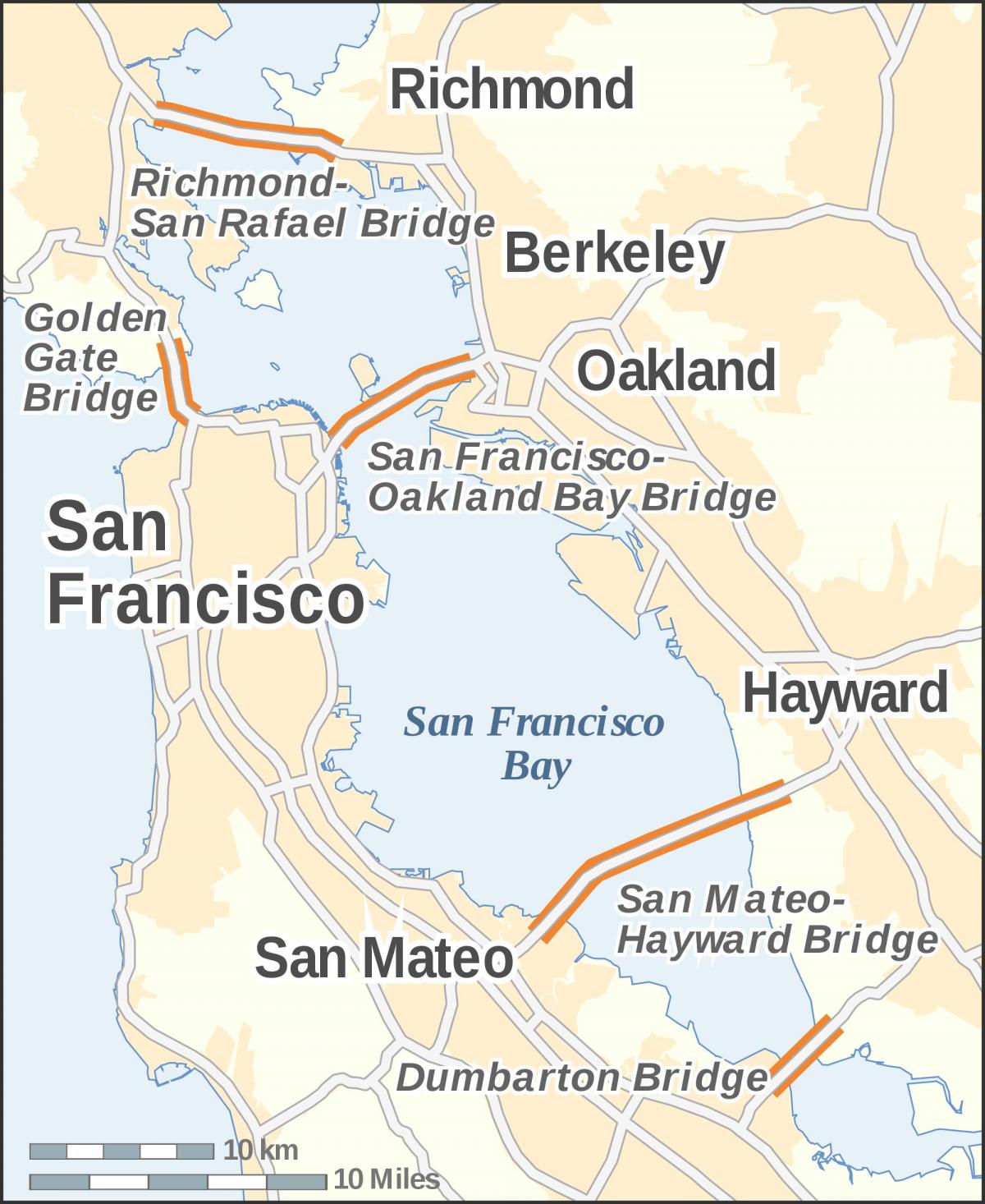 Mapa de área de la bahía de puentes