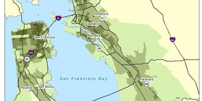 Mapa de la zona de la bahía de la densidad de población