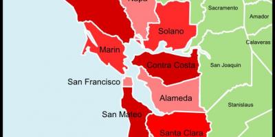 Área de San Francisco bay en el condado mapa